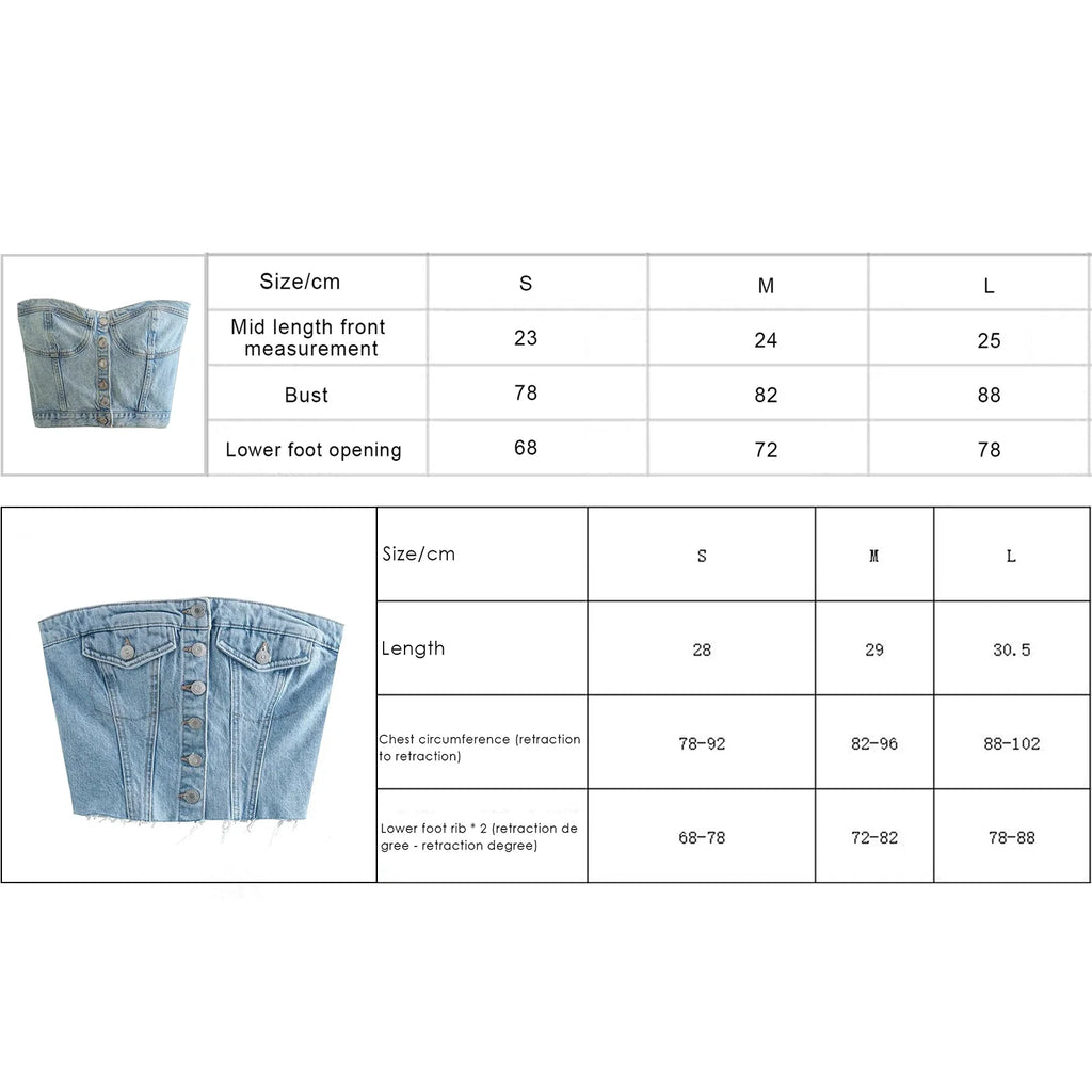 Women Summer Denim Vest Off Shoulder Street Casual Party Street Buttons Short Wrap Chest Tops