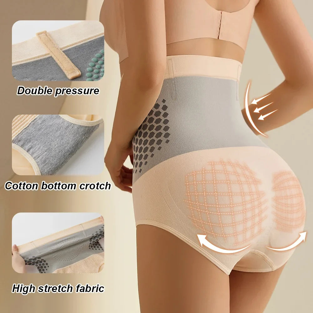 Flarixa Seamless Women's High Waist Abdomen Control Panties Magnetic Therapy Warm Uterus Underwear Body Shaping Briefs