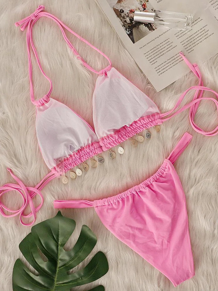 2025 Halter Luxury Rhinestone Diamond Bikini Female Swimsuit Women Swimwear Two-pieces Bikini Set Bather Bathing Suit Swim Lady