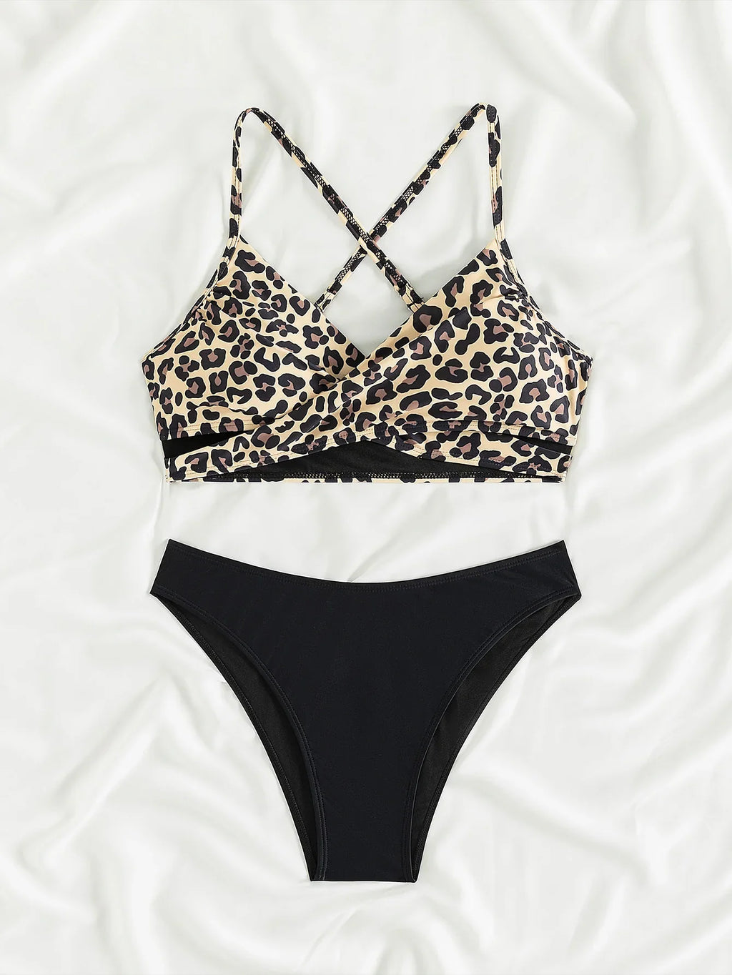 Sexy Leopard Print Cross Bikini Set 2026 Women Halter Push Up Black High Waist Swimsuit Summer Bathing Suit Two Piece Swimwear