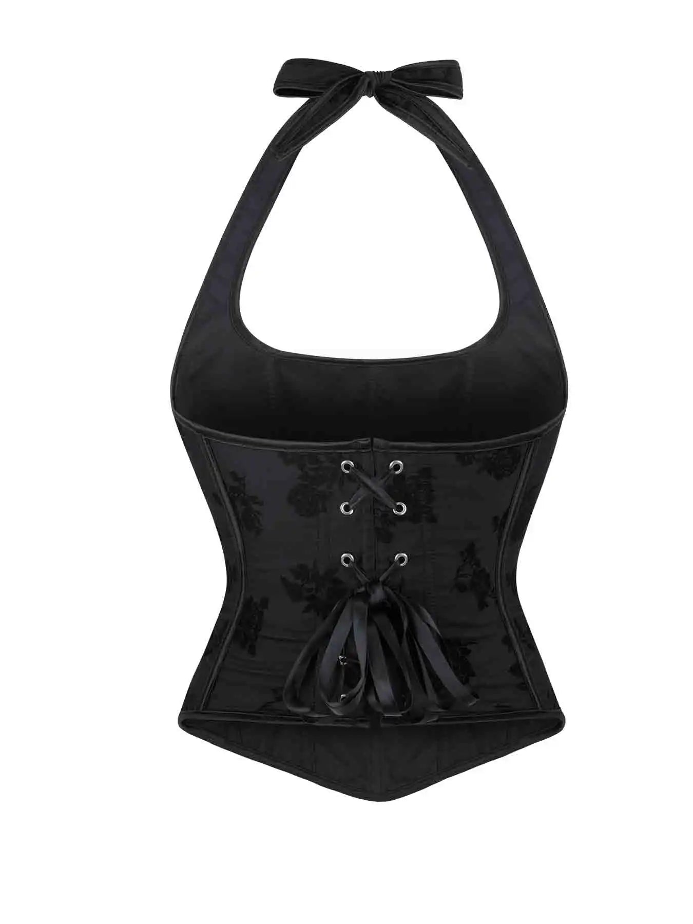 New black tube top hanging neck adjustable corset chest support gathered abdomen waist elastic palace corset.