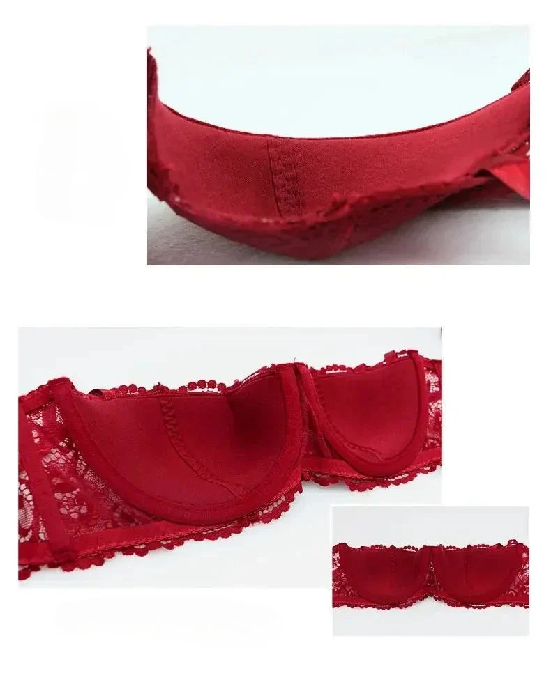 Women's Bras Sexy Lace Half Cup Push Up French Style Lingerie Solid Soft Deep V Top Breathable Comfortable Closure Thin Bralette