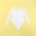 White Lace Teddy Open Crotch Bodysuit Push Up Sexy Swimsuit Material Women Long Sleeve Transparent Sheer Lingerie