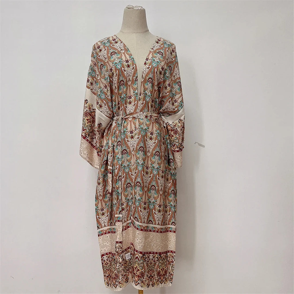 Printed Long Sleeve Crochet Knitted Cardigan Tunic Beach Cover Up Cover-ups Beach Dress Beach Wear Beachwear Female Women K7203