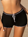 XS - L Bow Mini Shorts Ribbed Bikini Bottom Swim Brief Women Swimwear Female Bather Brazilian Tanga Panties Underwear V6538