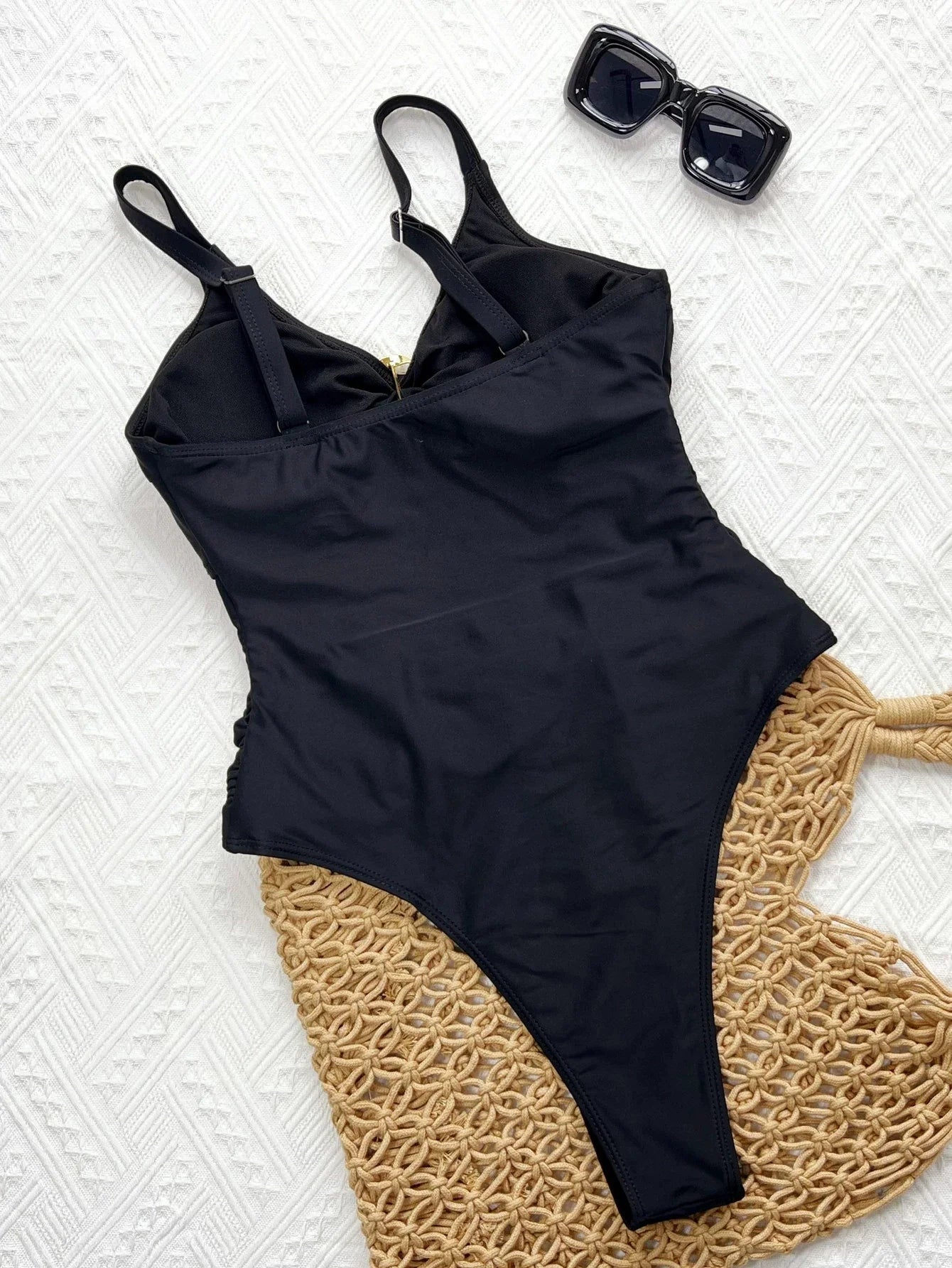 DEKA One Piece Swimsuit New Summer Retro Swimwear Sexy Solid Spaghetti Strap Hollow Out One Piece Swimsuit Women Beach Bikini