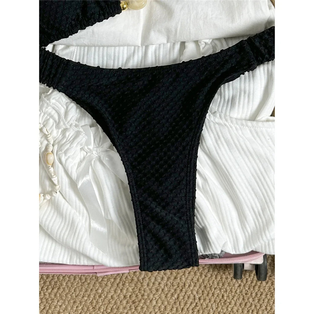 Wrinkled Crinkled Halter Bikini Female Swimsuit Women Swimwear Two-pieces Bikini set Brazilian Bather Bathing Suit Swim V8134