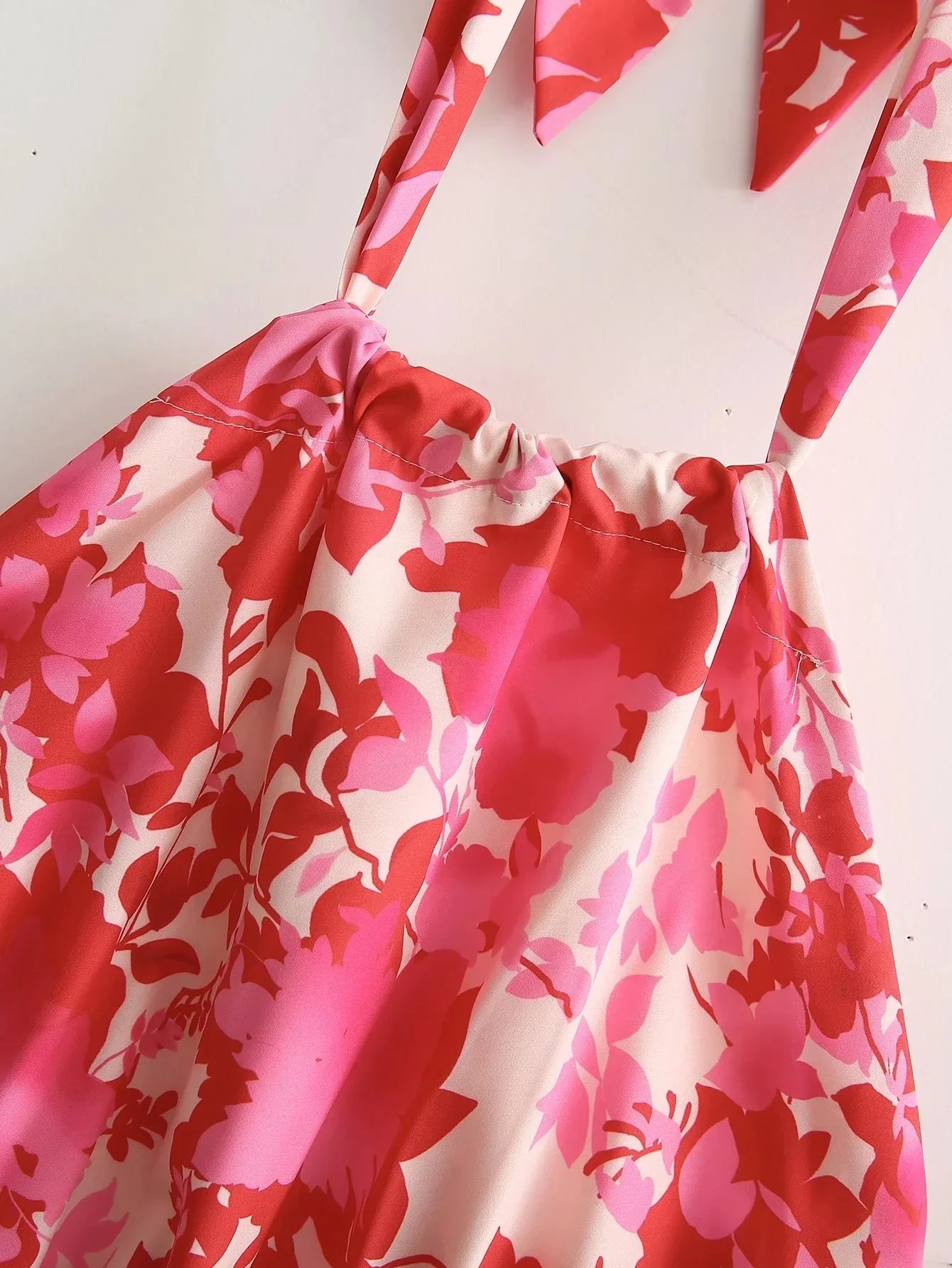 Sexy Red Floral Print Backless Summer Women Boho Mini Dress Bodycon Sleeveless Beach Lace Up Bowknot Dropshipping Dress Sundress