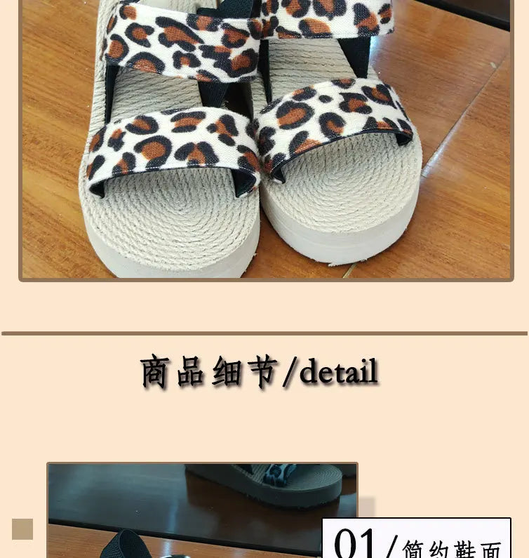 2026 Light Weight Summer Leopard Sandals For Women Daily Walking Shoes Soft EVA Elastic Band Girls Student Platform Sandalias
