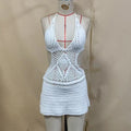 Women Swim Cover Up Cutout Sleeveless Backless V Neck Party Beach Mini Dresses Solid Color Crochet Halter Dress