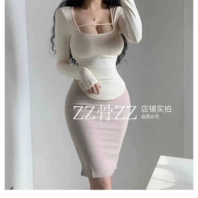 WOMENGAGA Mid Length Skirt For Elegance Apricot Slim Mini Dress Sweet Sexy Korean Women 2023 Skirts High Waist Fashion HGR0
