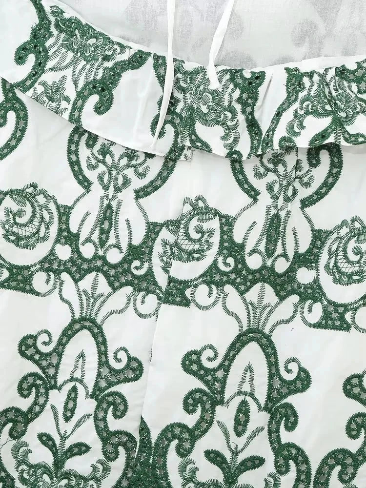 Vintage Flower Embroidery Summer Maxi Dress Women Bakless Tie Up Ruffles Long Beach Vestidos Sexy Tank Party Dresses Sundress