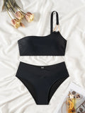 Sexy Metal Buckle One Shoulder Bikini Set 2026 Women Push Up Cross High Waist Swimsuit Summer Bathing Suit Two Piece Swimwear