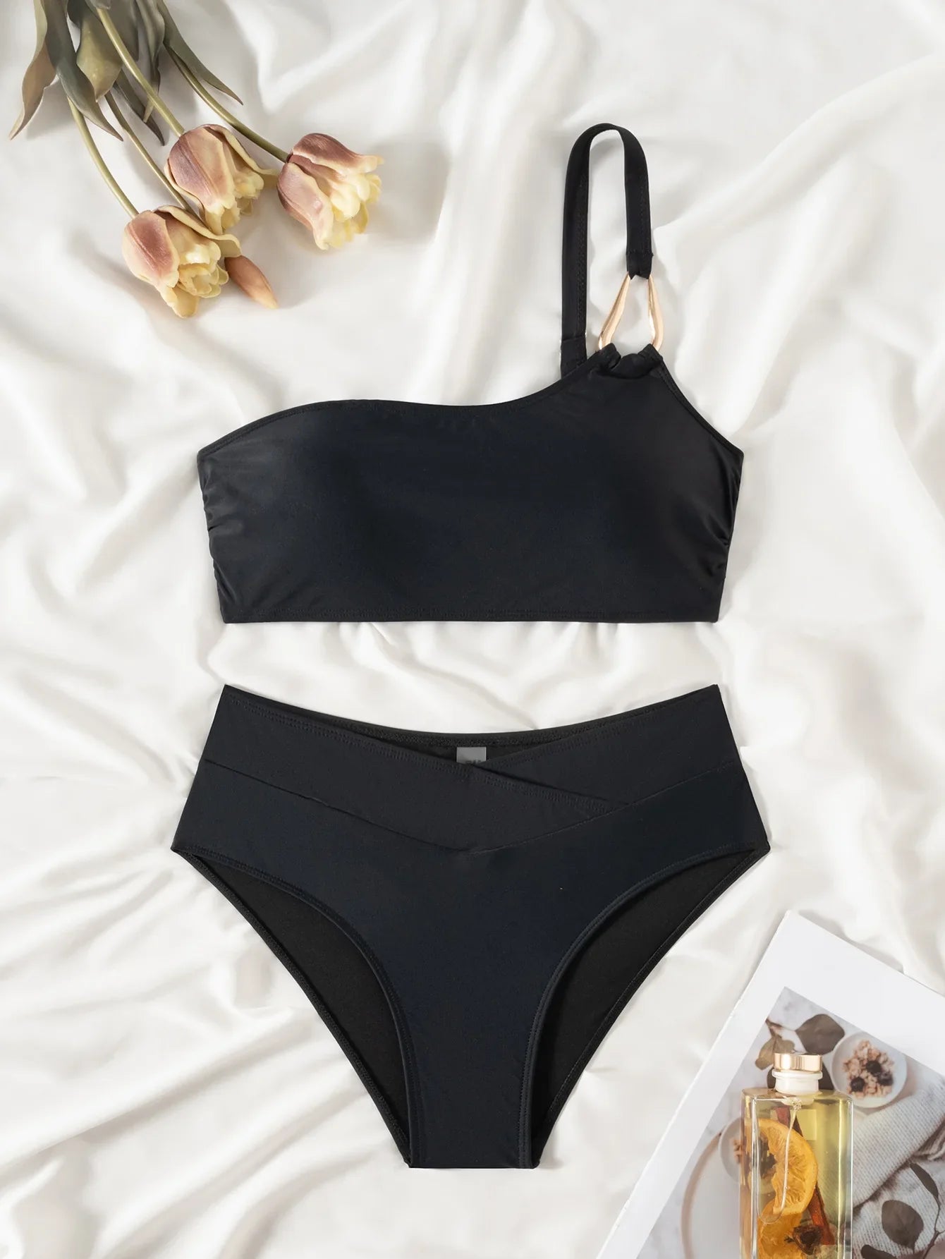 Sexy Metal Buckle One Shoulder Bikini Set 2026 Women Push Up Cross High Waist Swimsuit Summer Bathing Suit Two Piece Swimwear