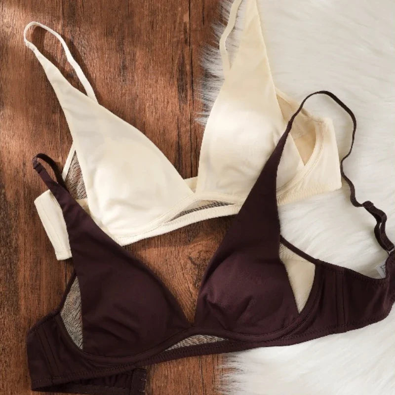 Sexy Deep V Rabbit Ear Bra, Wireless Invisible Summer Bra for Women, Thin Breathable Comfort Bralette Small Chest No Underwire