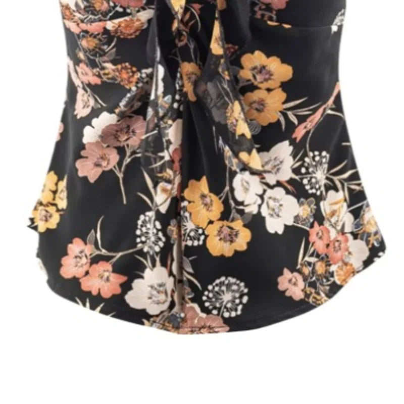 Sexy Backless Halter Neck Camisole For Women French Charm Style Niche Deep V-neck Top With Ruffled Chest And Printed Design 4OIR