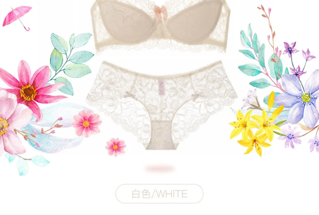 MOYISU Summer Lingerie Set Sheer French Lace Minimiser Bra Briefs Ultra Thin Sexy Women's Underwear Big Bust Sexy Tushy & Panty