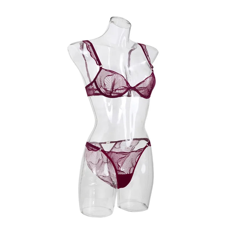 Sexy French Minimizer Bra Ultra Thin Embroidery Lace Large Bust Full Coverage Wireless Lingerie Set CA Delivery MOYISU 32-38-ABC
