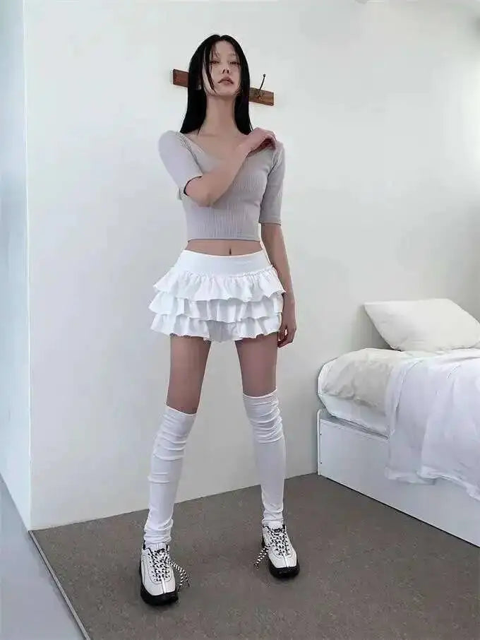 Sweet And Spicy Ballet F-length Skirt With Elastic Waist And Lace Hem Flared Cake-aped Ort Skirt For Young Women 8PO5