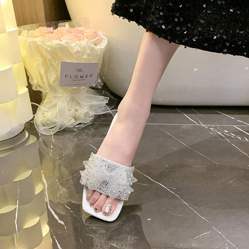 Women Summer Shoes  New Fashion Comfortable Non Slip Bow-knot Slippers Outdoor Soft Sole Rhinestone Dress Style Women Sandal