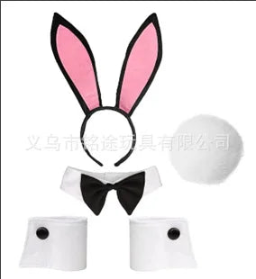 Easter Bunny Girl Cosplay 3-Piece Prop Set - Satin Headband Fluffy Rabbit Tail for Halloween Christmas