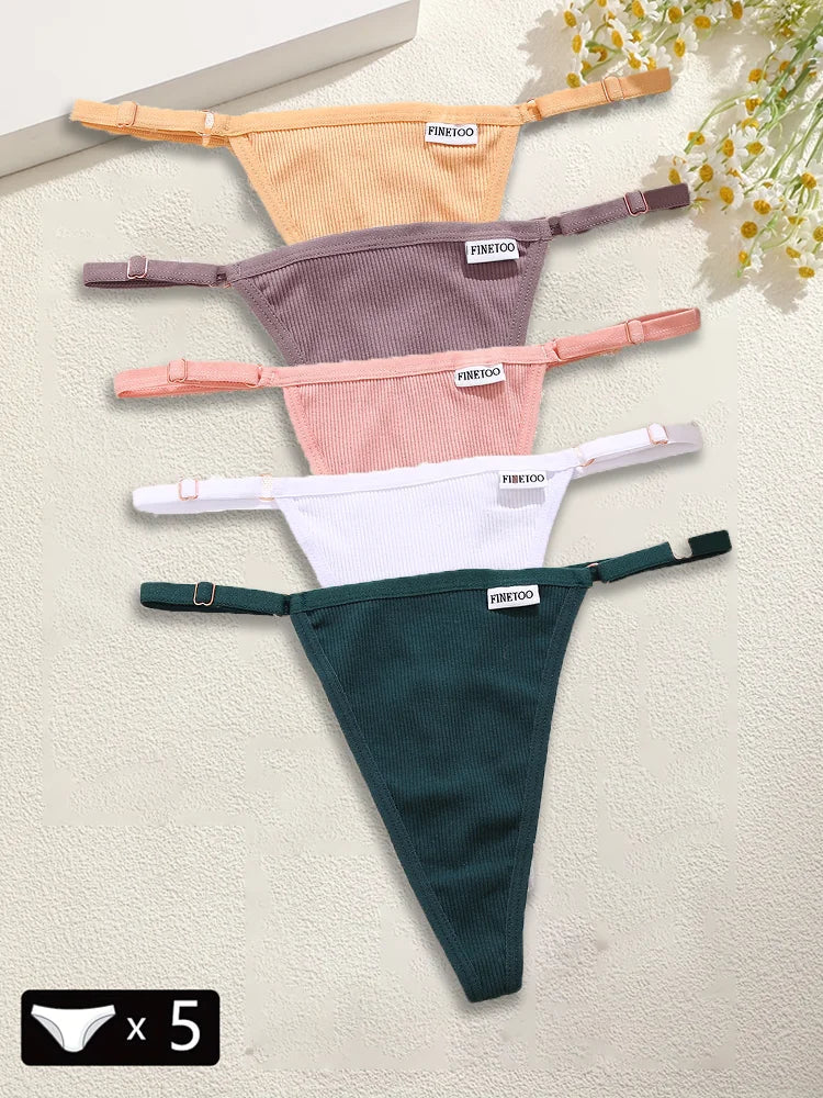 5PCS Women's Panties Cotton Thongs Adjustable Waist Sexy G-String Solid Color Seamless Intimate Female Underpants Lingerie S-XL