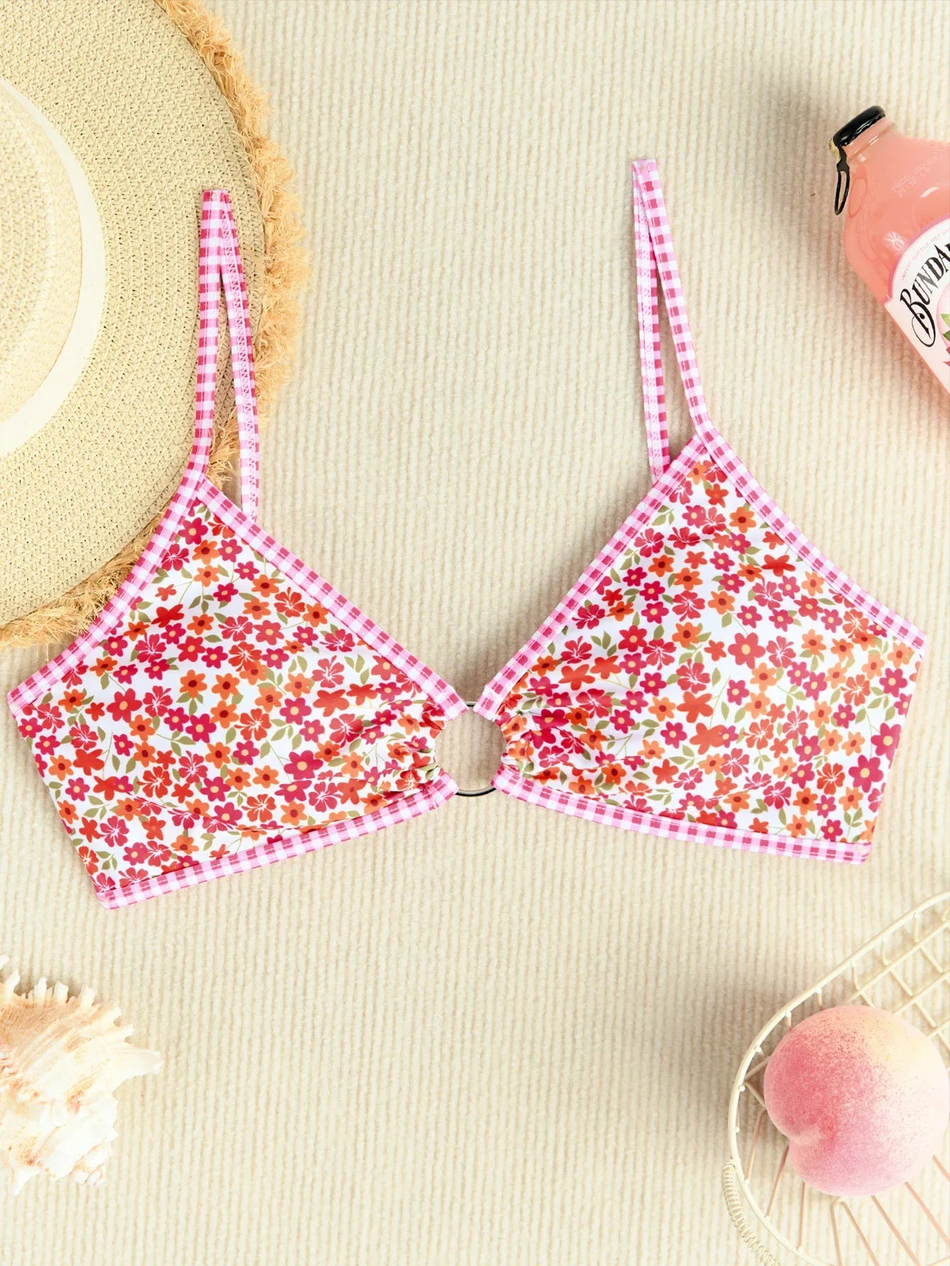 Rose Red Flower Print Bikini Set Women 2026 Summer New High Waist 2 Piece Swimsuit V-neck Bra Push Suspender Backless Swimwear