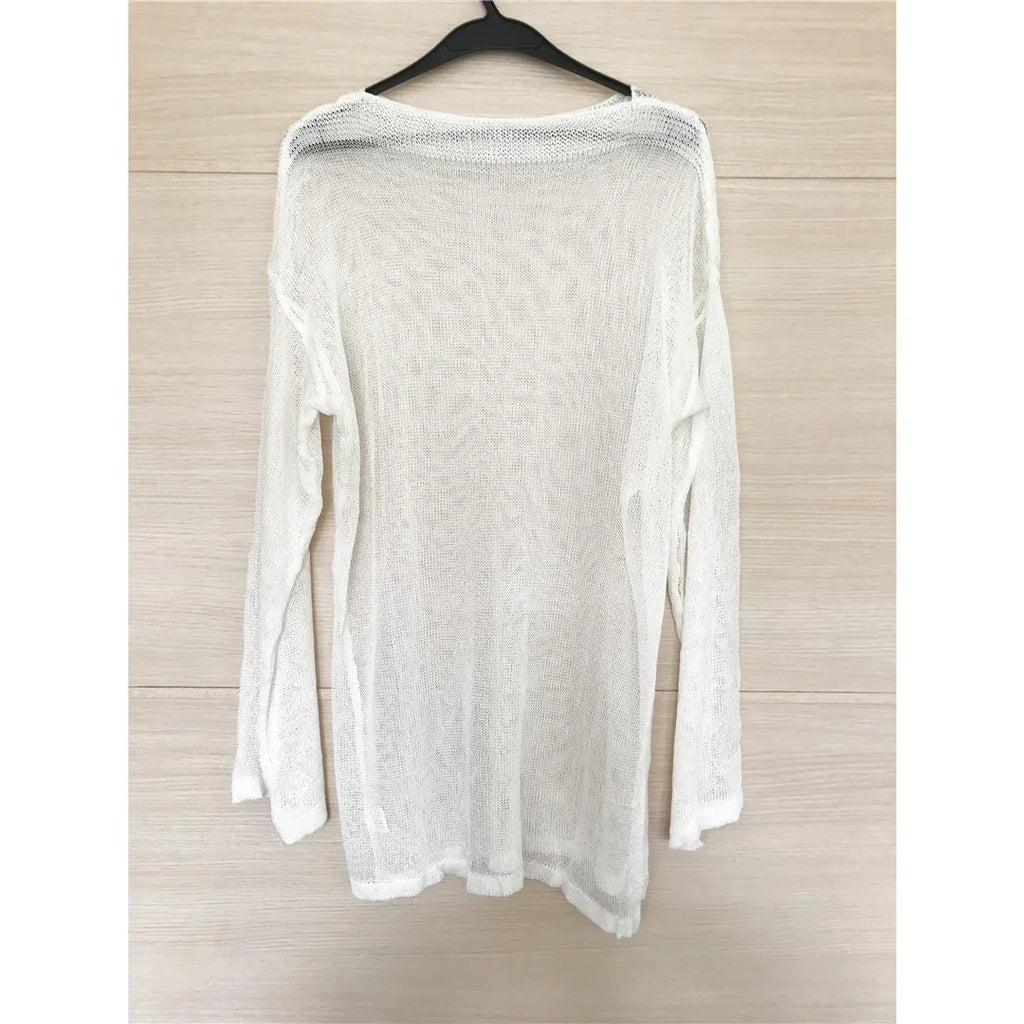 Sexy Long Sleeve See Through Top  Mesh Sheer Tunic Beach Cover Up Cover-ups Beach Dress Beach Wear Beachwear Female Women V3557