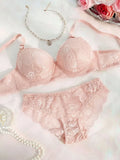 Pink girl lace set for daily wear comfortable set anti sagging 2-piece set solid color women's underwear set A2123