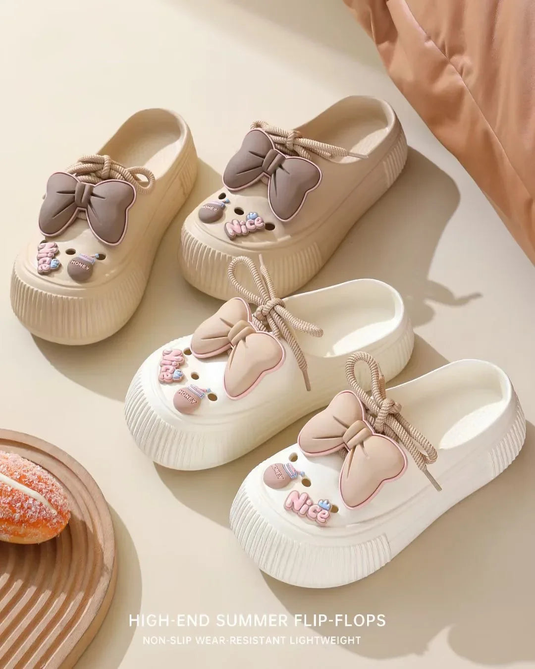 Women Fashion Clogs DIY Cute Bowknot Summer Platform Shoes Female Home Street Slippers Soft EVA Close Toe Girls Beach Sandals