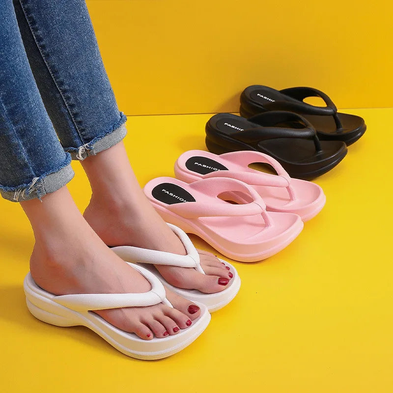 Thick Sole Wedges Flip Flops For Women 2025 Summer Clip  Platform Sandals Woman Non-slip Beach Slippers Girls Outdoor Slides