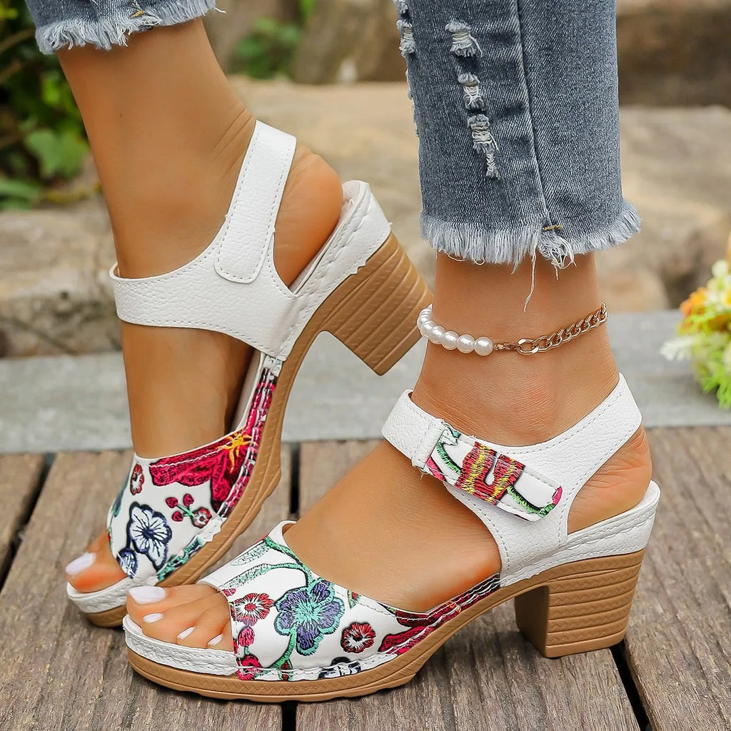 Women's Peep Toe Hihg Heel Sandals 2026 Gladiator Shoes Chunky Heel Platform Women's Sandals Flower Ladies Heeled Shoes