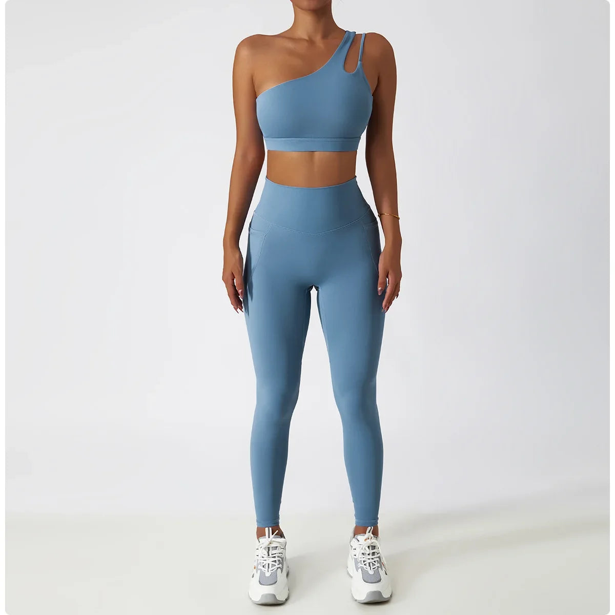 Comfort Single Strap Yoga Bra Chest Pad Running Sports Bra Gym Top Women Stretch Pull Up Underwear Women Vest Fitness Tank Top