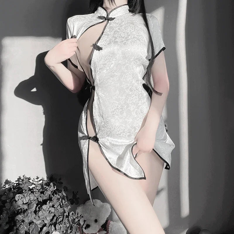 China Cheongsam Anime Sexy Lingerie Women Qipao Dress Costumes Cosplay Role Play Charming Side Open Design Porno Outfits