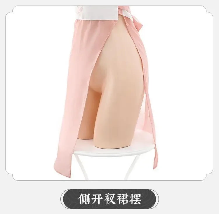 Women Sexy Lingerie Hanfu Dress Cosplay Costume Deep V Erotic See-through Pink Chinese Ancient Style Temptation Dresses