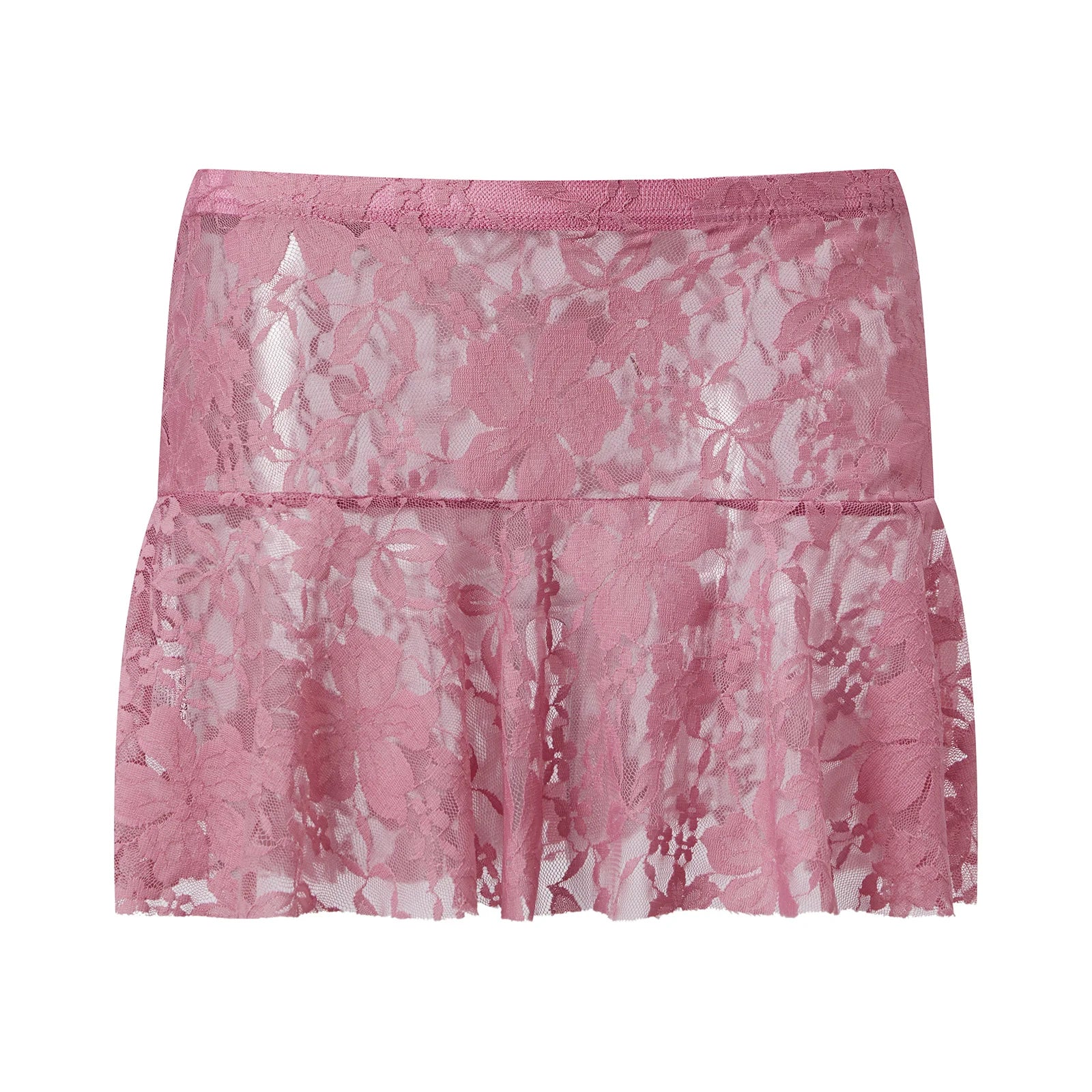 Summer Women Mini Skirts Floral Lace Sheer Elastic Waist A-line Skirt for Beach Vacation Club Cover-ups Streetwear