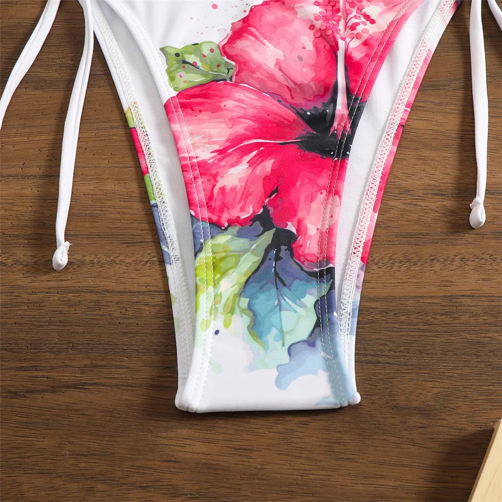 10 Color Flowers Halter Bikini Female Swimsuit Women Swimwear Three-pieces Bikini set With Skirt Bather Bathing Suit Swim V6637C