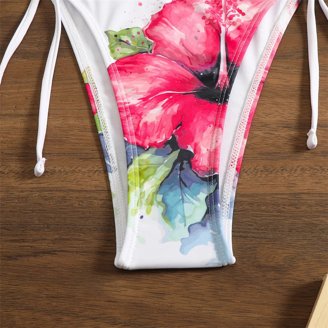 10 Color Flowers Halter Bikini Female Swimsuit Women Swimwear Three-pieces Bikini set With Skirt Bather Bathing Suit Swim V6637C