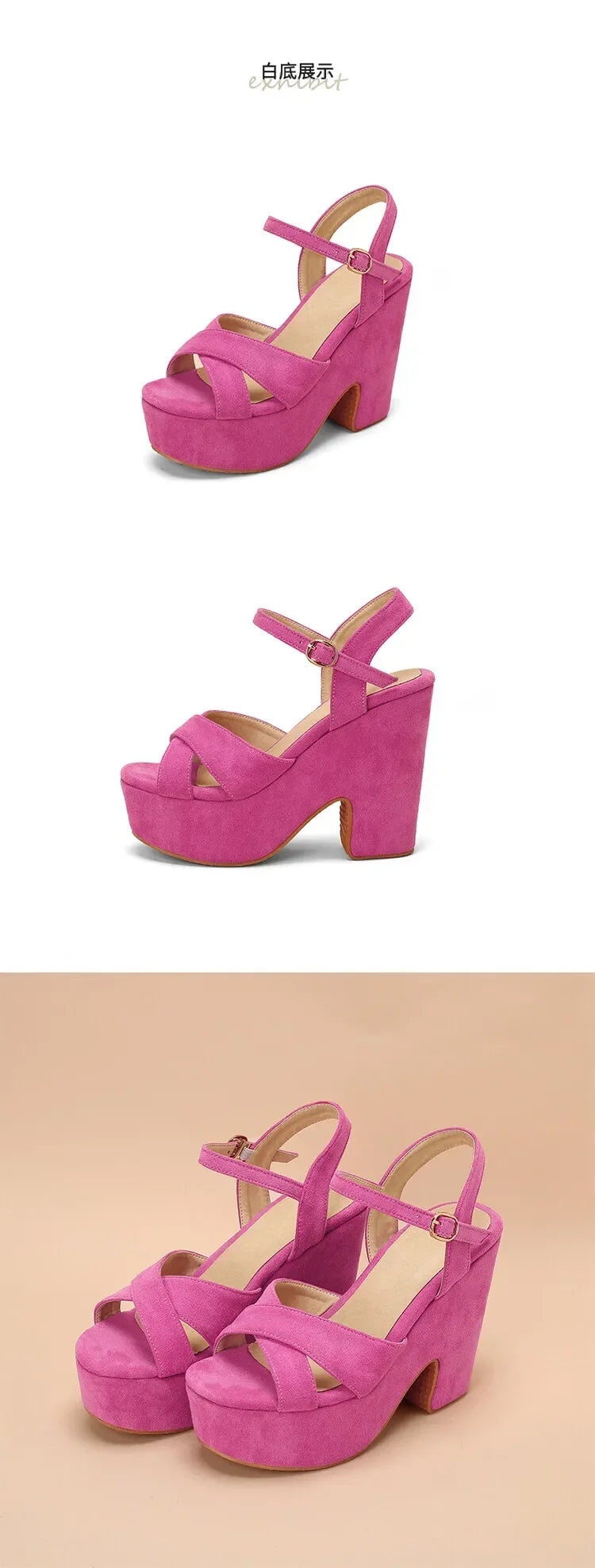 Plus Size Shoes for Women Summer Fashion Candy Colors Buckle Strap High Heel Peep Toe Wedges Sandals Casual Women Beach Shoes