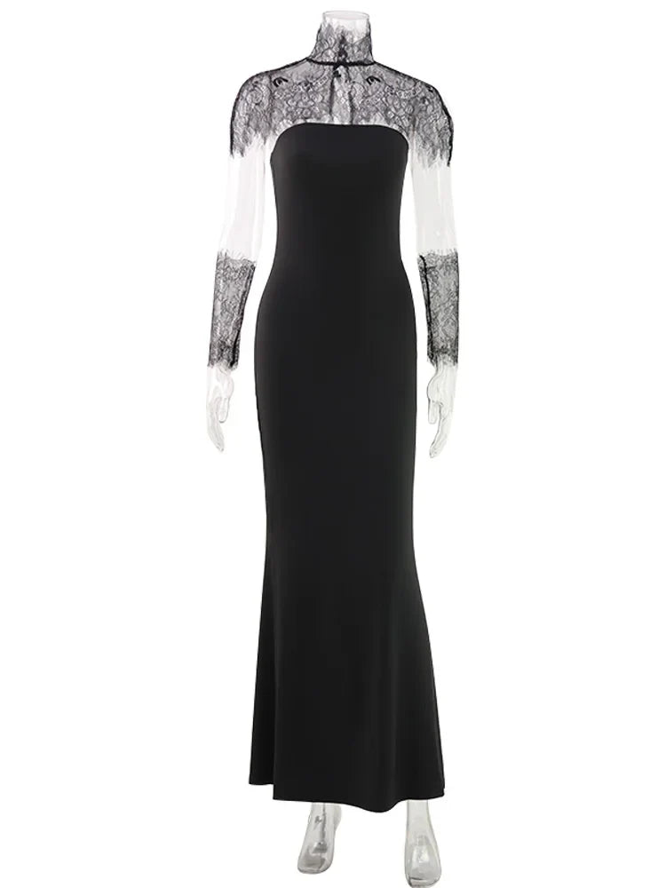 Ahagaga Sexy Women's Maxi Dresses With Lace Shawl Solid Strapless Sheath Slim Fit Fashion Gloves Summer Female Party Vestidos