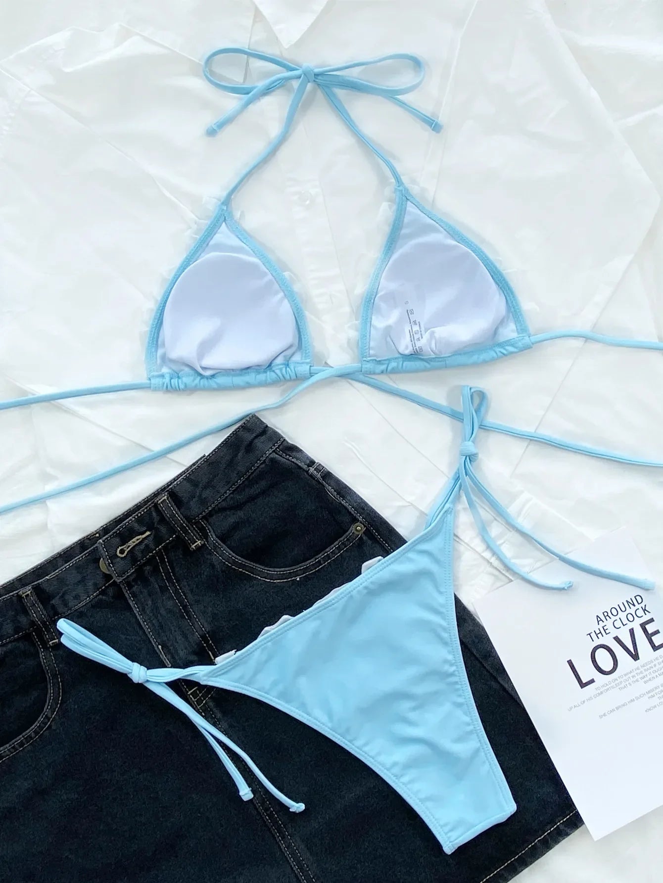 2026 Sexy Bikini Women Swimwear Swimsuit Lace Triangle Halterneck Sky Blue Bikinis Set Bathing Suit Beach Bikini Female Biquinis