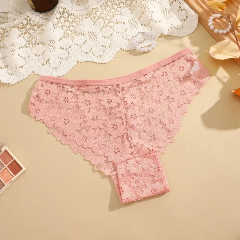 3Pcs Lace Sexy Transparent Panty Women's Panties Sexy Breathable Pink-Brown Series Underwear Female Low Waist Soild Lingerie
