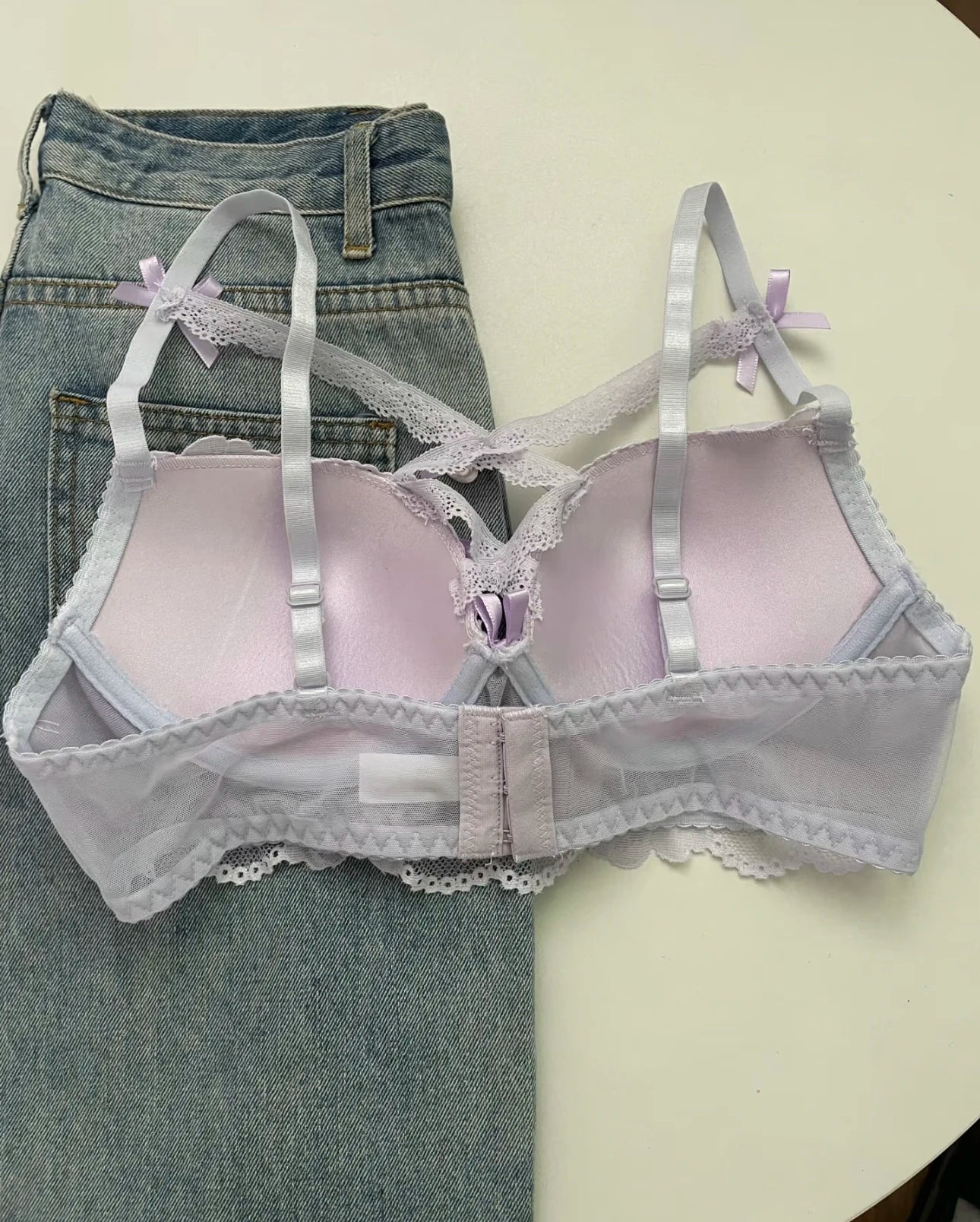 Japanese Lace Bra Set, Heart Pendant Purple Lingerie Sexy & Pure Small Chest Push Up Bralette, Fashion Outerwear Design Enhancer