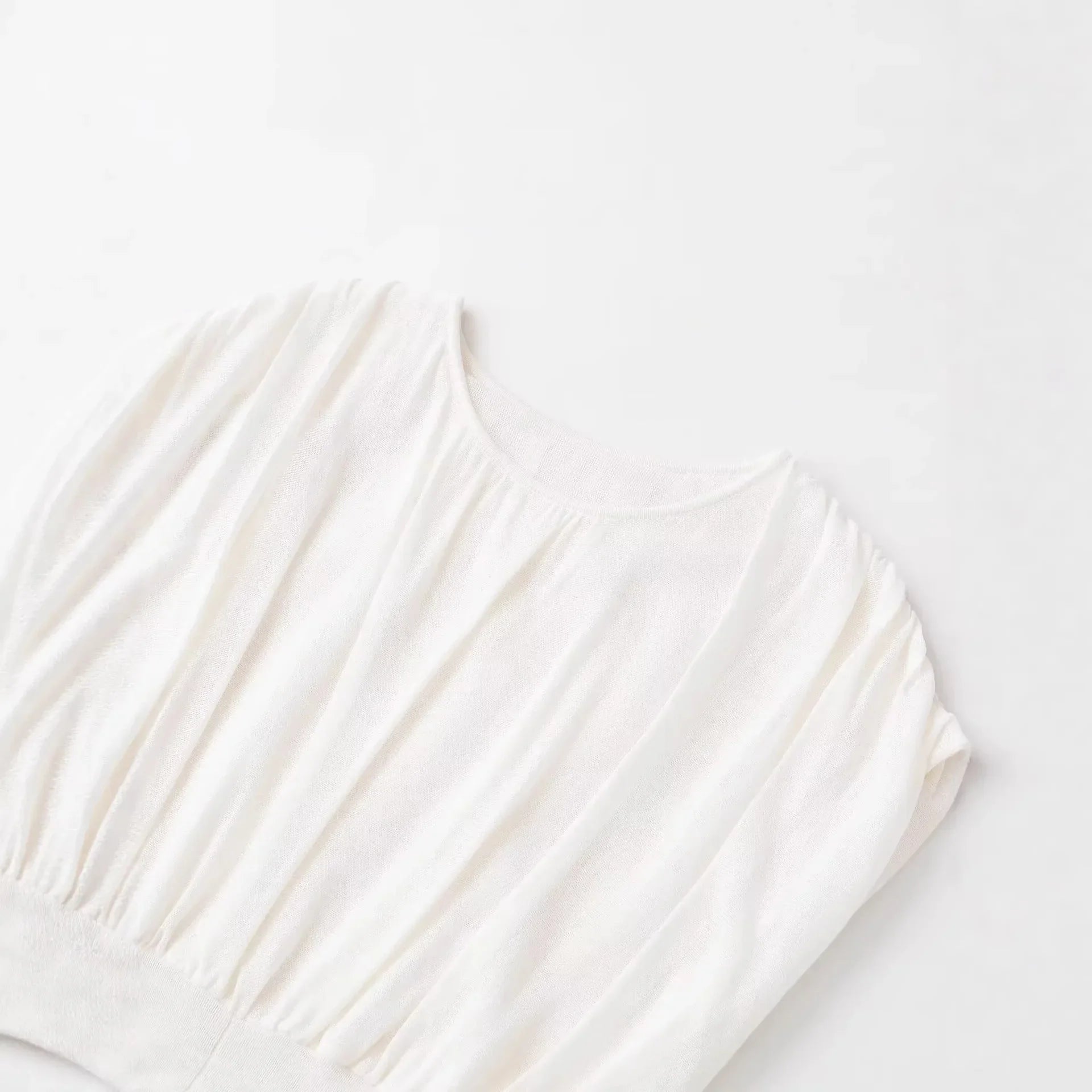 Fashionable Casual Solid Color Pleated Knit Top White Pleated Short Sleeve Blouse Waist Elegant Summer Top For Women Wear R6ZV