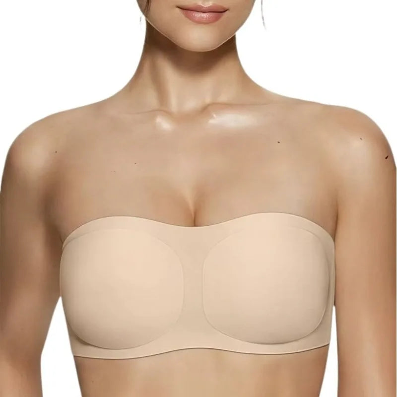Women's Strapless Bra with Push-up Support Non-slip Bra Comfortable and Breathable Solid Color Bra for Women