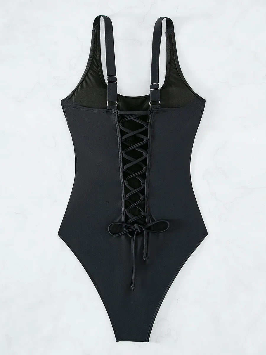 S - XXL Sexy Criss Cross Backless Women Swimwear One Piece Swimsuit Female High Leg Cut Monokini Bather Bathing Suit Swim Lady