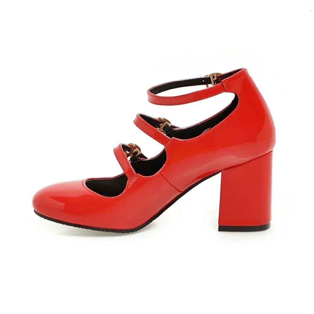 NASBAVI Spring Women Pumps Thick Block High Heel Patent Leather Round Toe Autumn Office Dress Party Bridal Red Lady Shoes 34-43