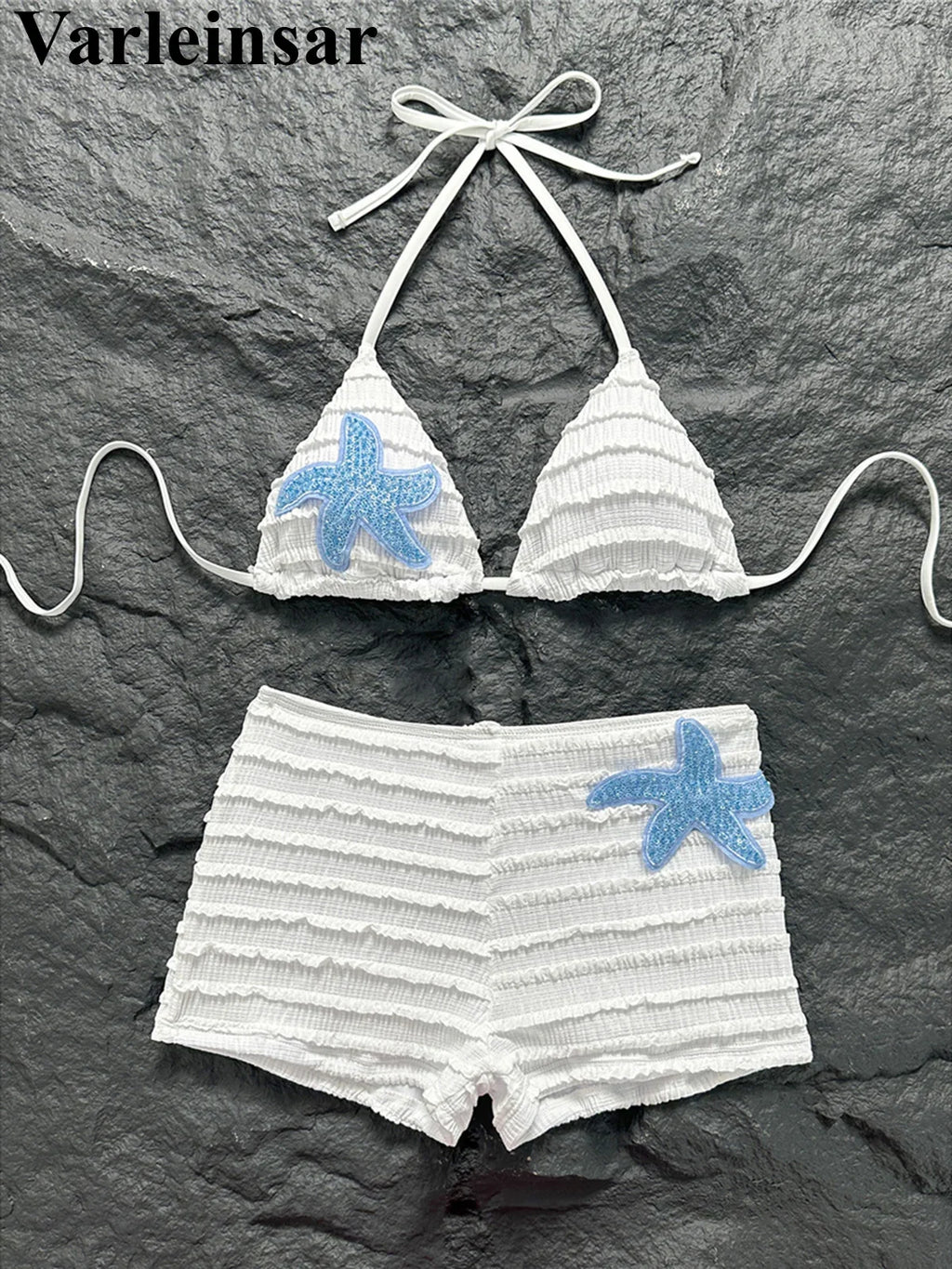 Sequins Starfish Halter High Waist Bikini Female Swimsuit Women Swimwear Two-Pieces Bikini Set Bather Bathing Suit Swim V8215