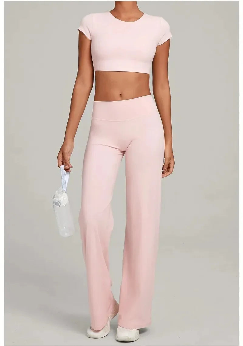 Women's Seamless Yoga Sets Sports Fitness Short-sleeved Loose Hip-lifting Pants Tracksuits Workout Gym Training Slim Fit Sets