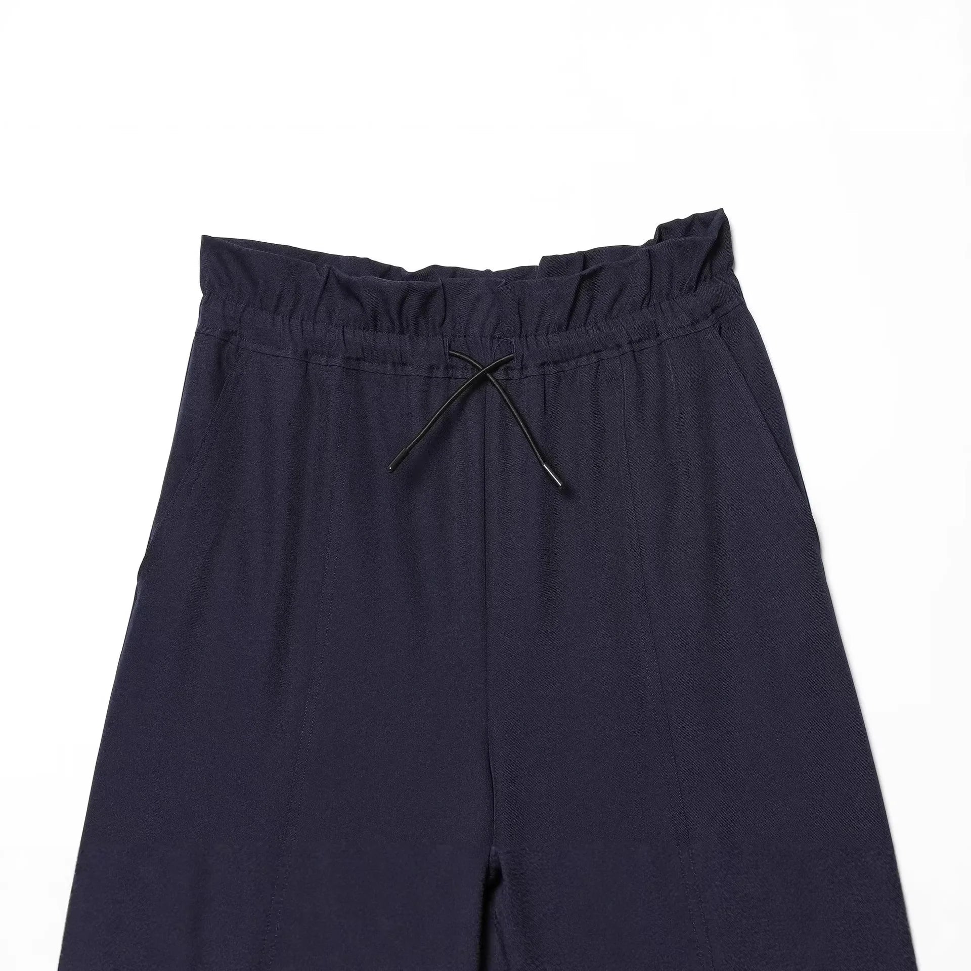 Women's Layered Decorative Waist Casual Shorts Navy Blue Waist Drawstring Wide Leg Knee Shorts Casual Culottes For Women TSP2